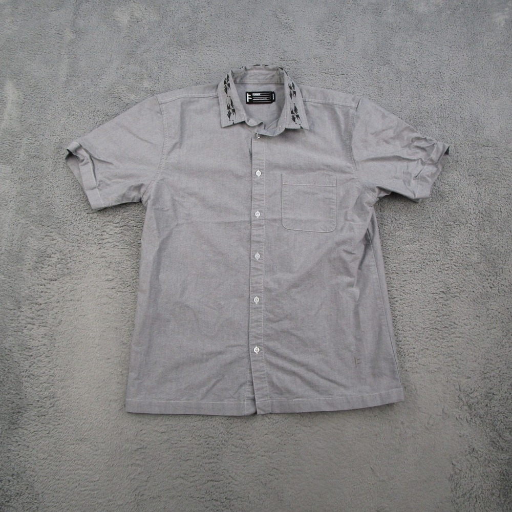 Former Mens Short Sleeve Button Up Shirt Grey Cotton Graphic Collar Size Medium
